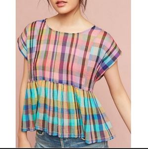 Anthropologie Colorful Narcissus Babydoll Top